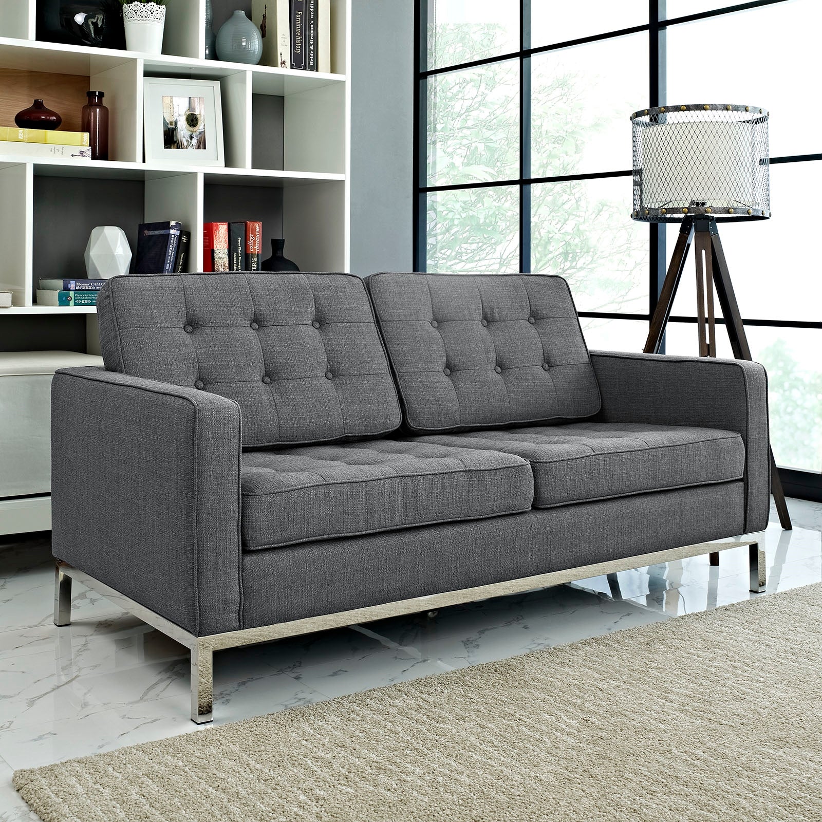 Modway Loft Upholstered Fabric Loveseat in Teal