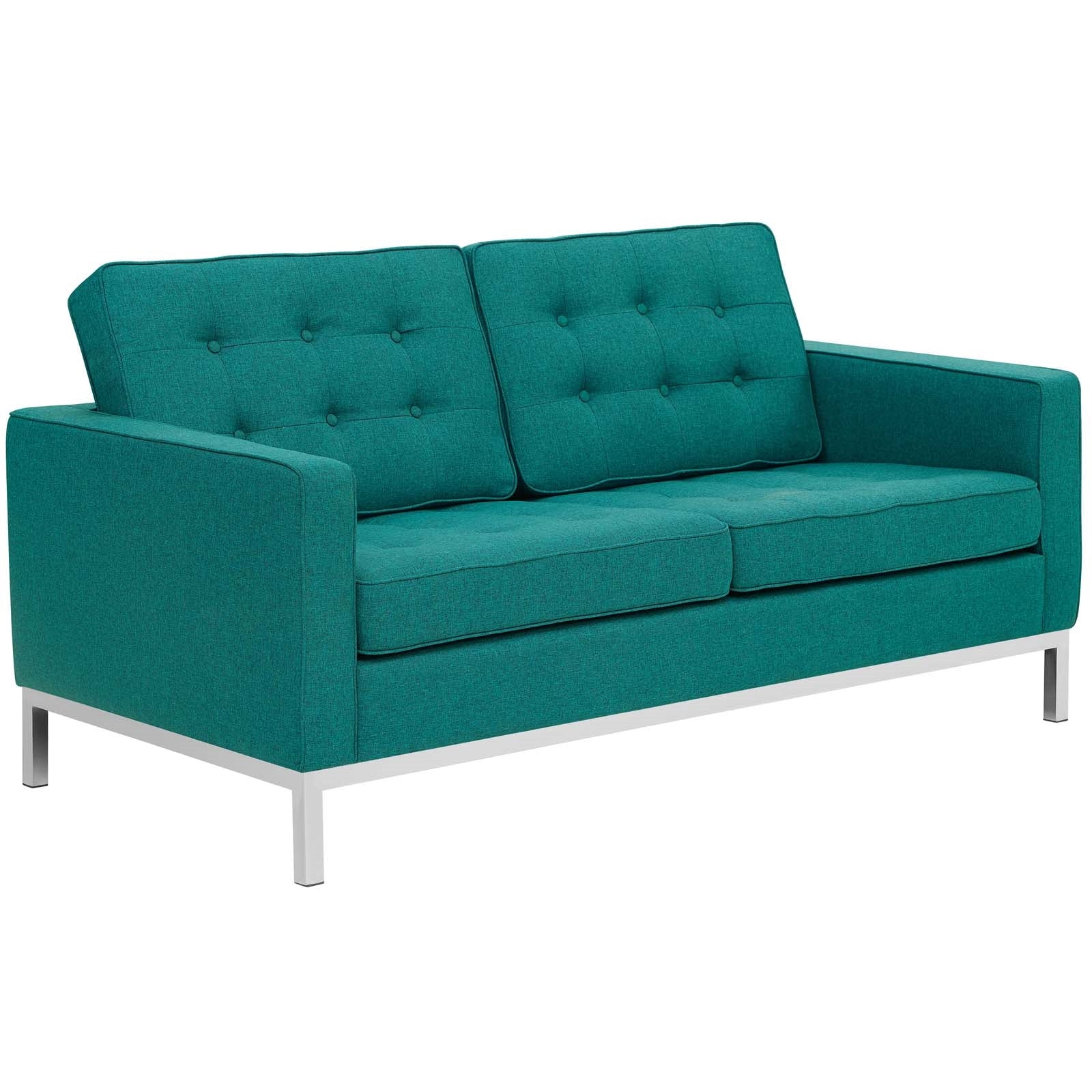Modway Loft Upholstered Fabric Loveseat in Teal