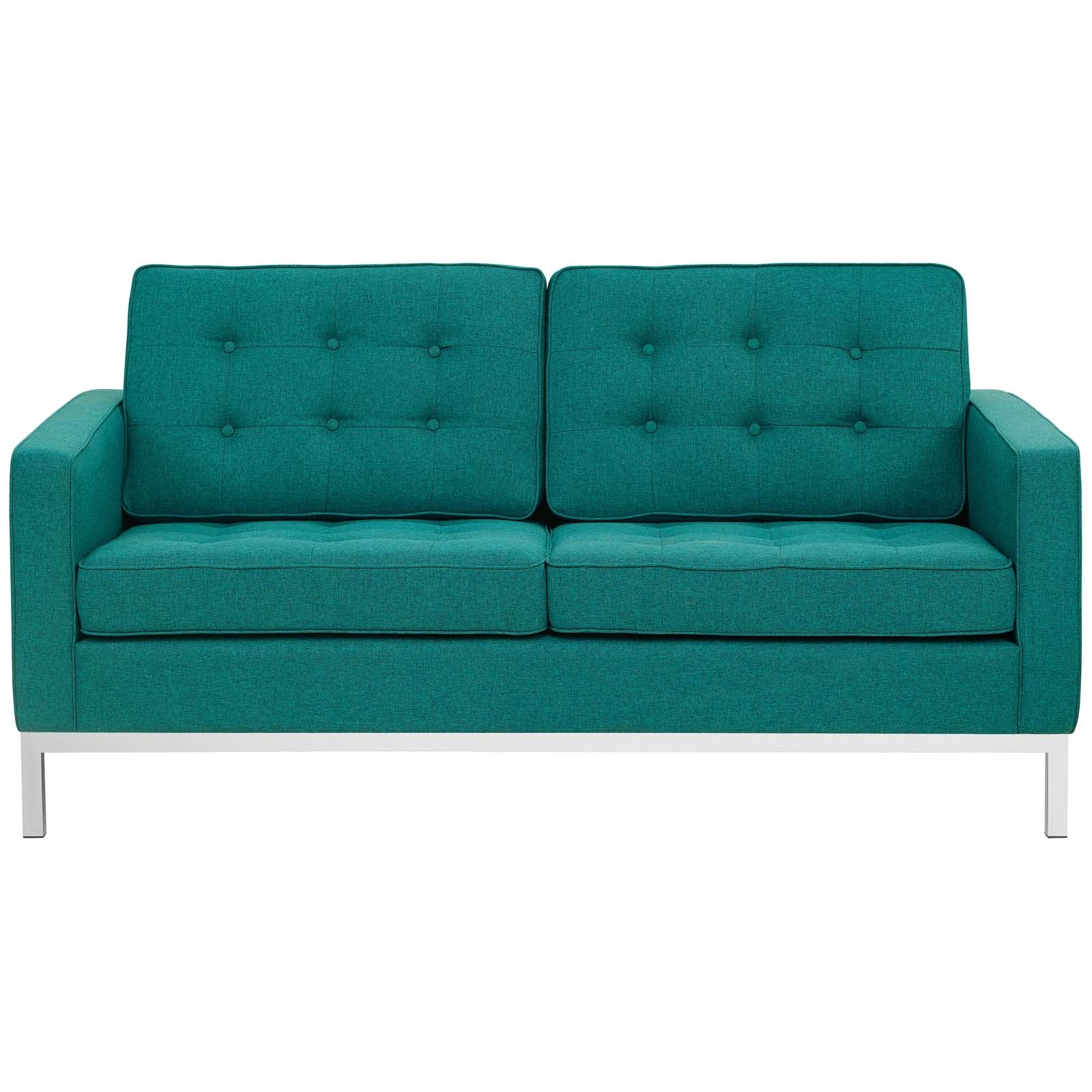 Modway Loft Upholstered Fabric Loveseat in Teal