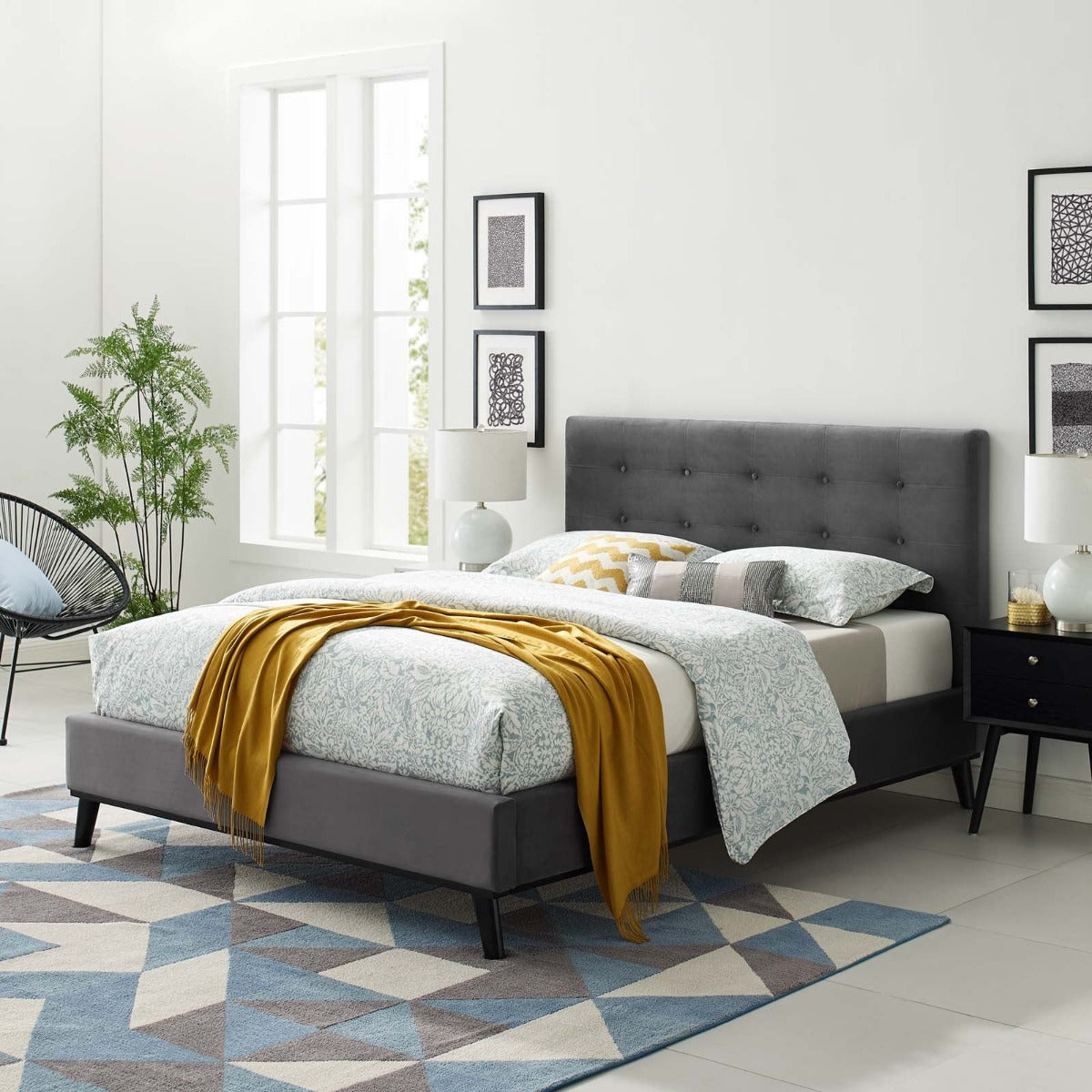 Modway McKenzie Biscuit Tufted Performance Velvet Platform Bed, Queen