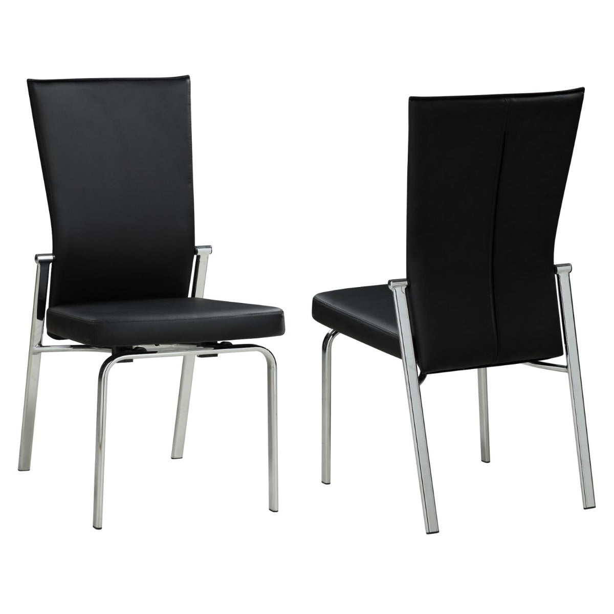 Chintaly Molly Motion Back Side Chair, Black  Faux Leather with Brushed Steel Legs