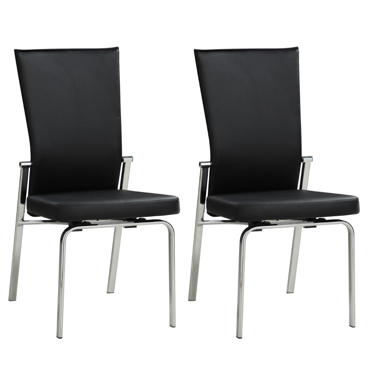 Chintaly Molly Motion Back Side Chair, Black  Faux Leather with Brushed Steel Legs