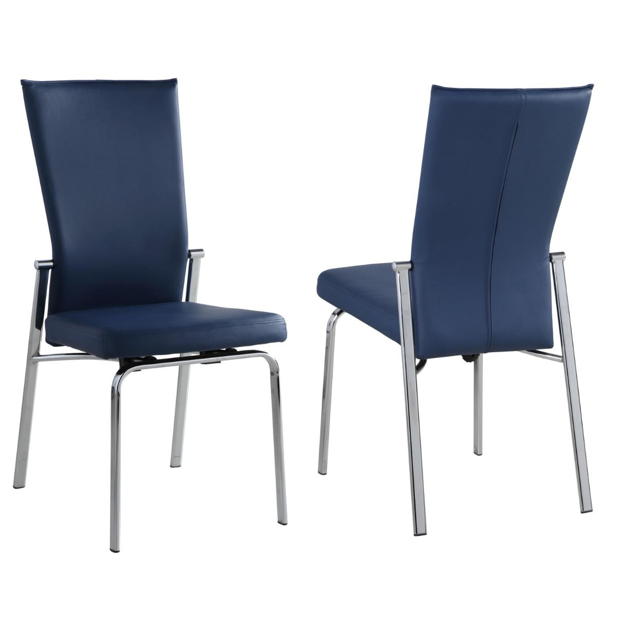 Chintaly Molly Motion Back Side Chair, Blue  Faux Leather with Brushed Steel Legs