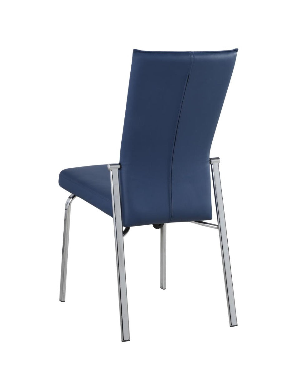 Chintaly Molly Motion Back Side Chair, Blue  Faux Leather with Brushed Steel Legs