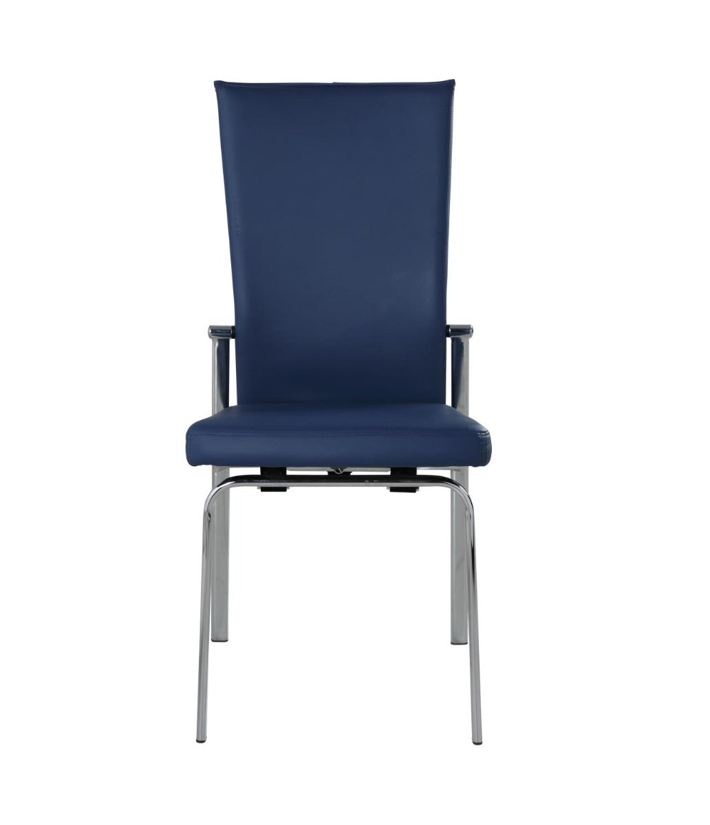 Chintaly Molly Motion Back Side Chair, Blue  Faux Leather with Brushed Steel Legs