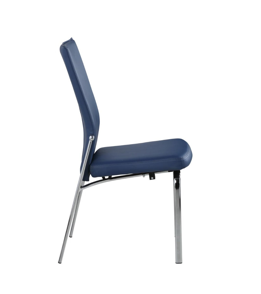 Chintaly Molly Motion Back Side Chair, Blue  Faux Leather with Brushed Steel Legs