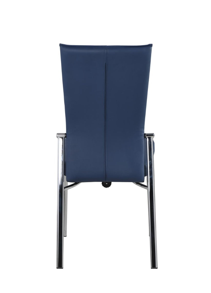 Chintaly Molly Motion Back Side Chair, Blue  Faux Leather with Brushed Steel Legs