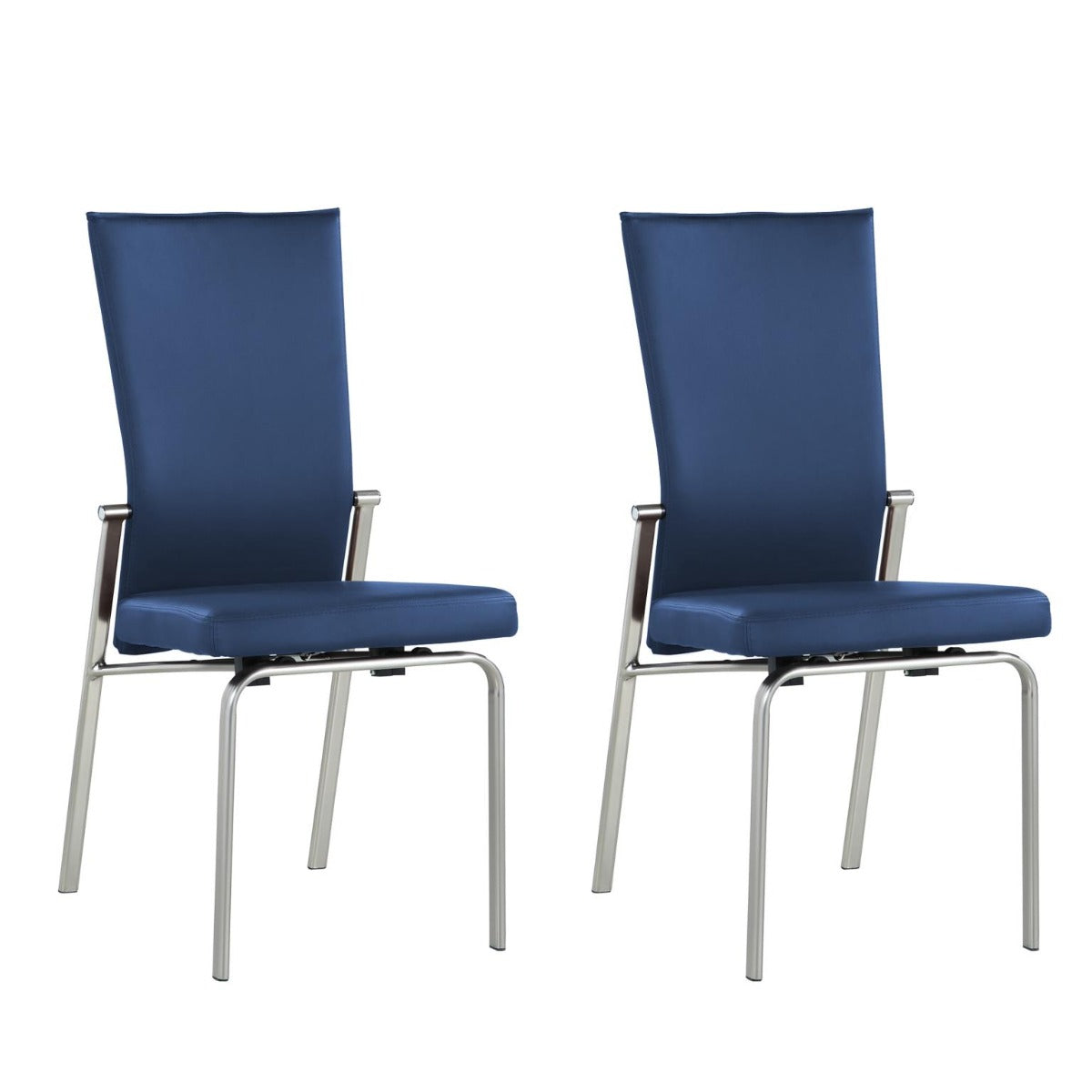 Chintaly Molly Motion Back Side Chair, Blue  Faux Leather with Brushed Steel Legs