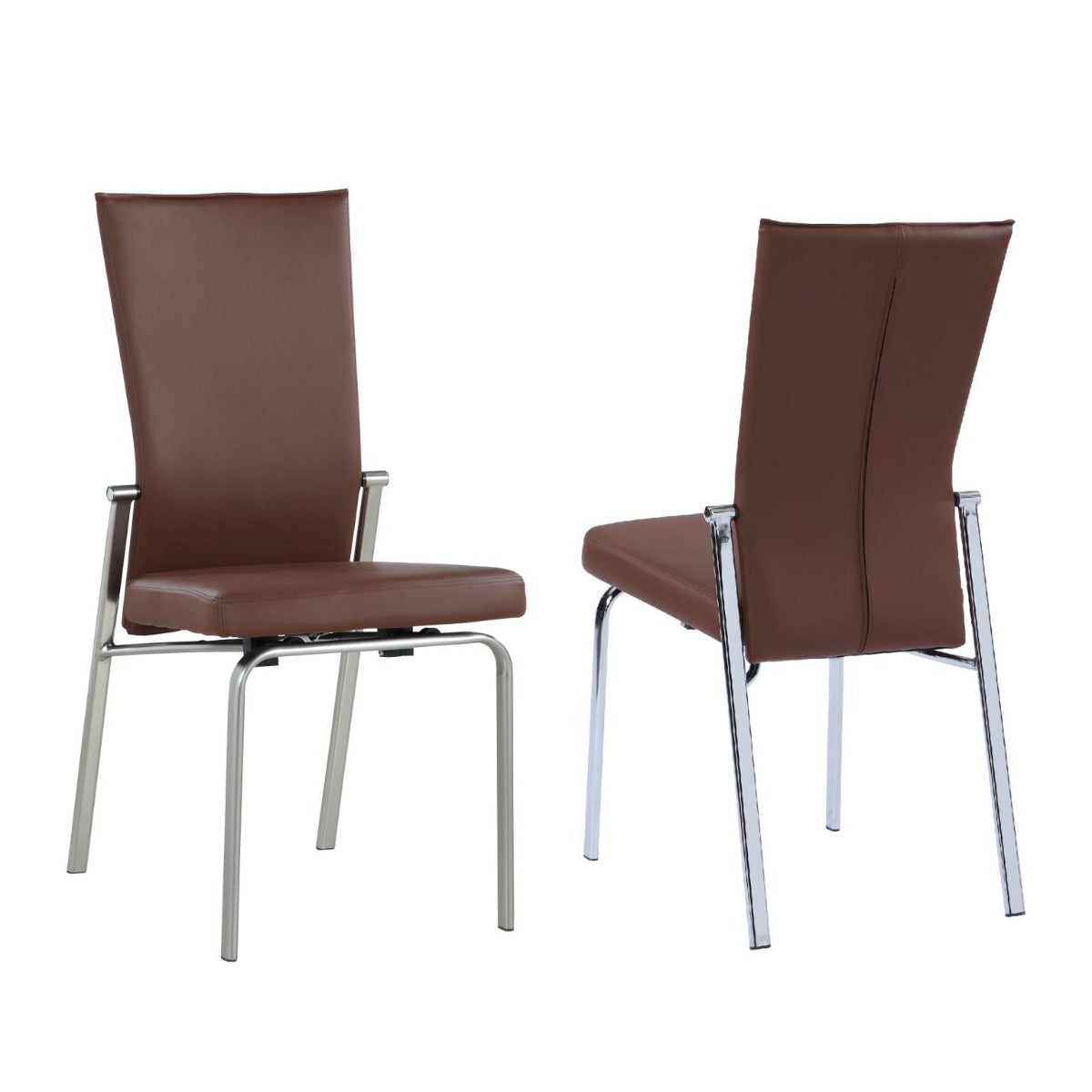 Chintaly Molly Motion Back Side Chair, Brown Faux Leather with Brushed Steel Legs