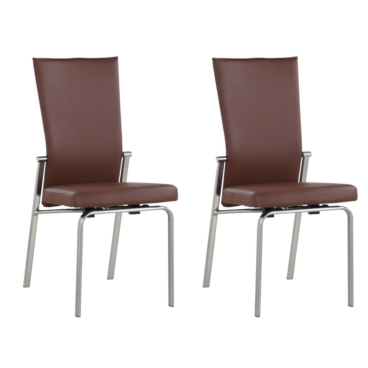 Chintaly Molly Motion Back Side Chair, Brown Faux Leather with Brushed Steel Legs