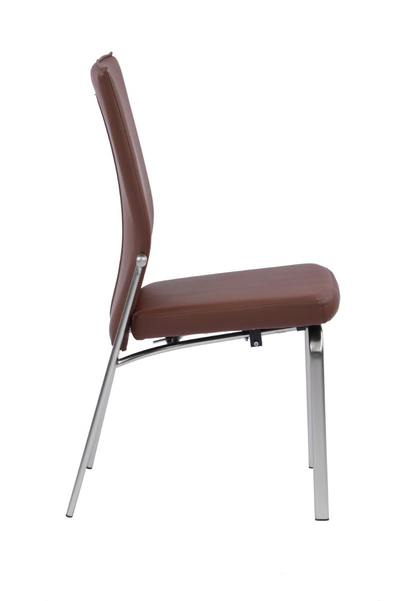 Chintaly Molly Motion Back Side Chair, Brown Faux Leather with Brushed Steel Legs