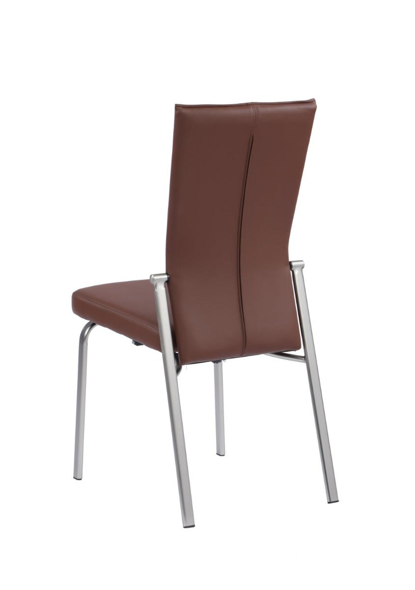 Chintaly Molly Motion Back Side Chair, Brown Faux Leather with Brushed Steel Legs