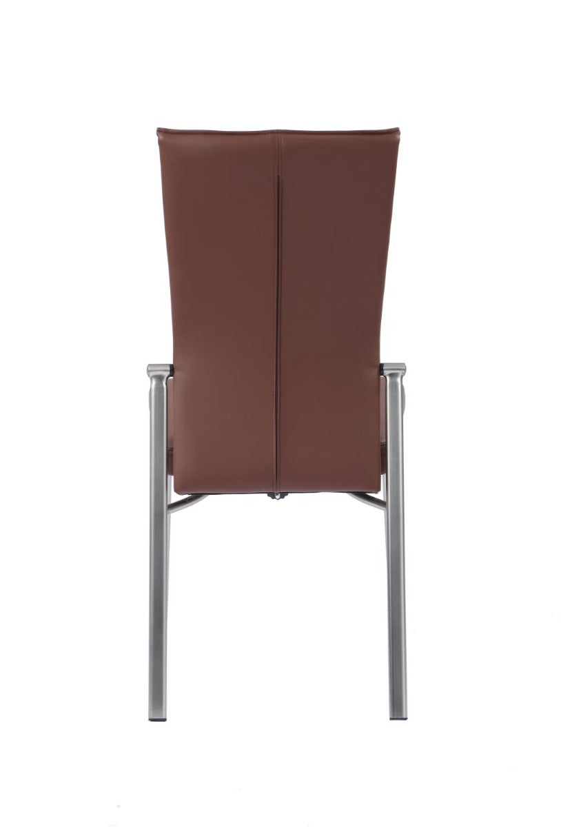 Chintaly Molly Motion Back Side Chair, Brown Faux Leather with Brushed Steel Legs