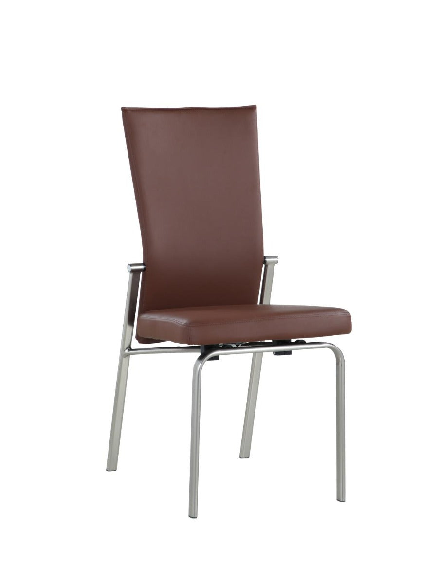 Chintaly Molly Motion Back Side Chair, Brown Faux Leather with Brushed Steel Legs