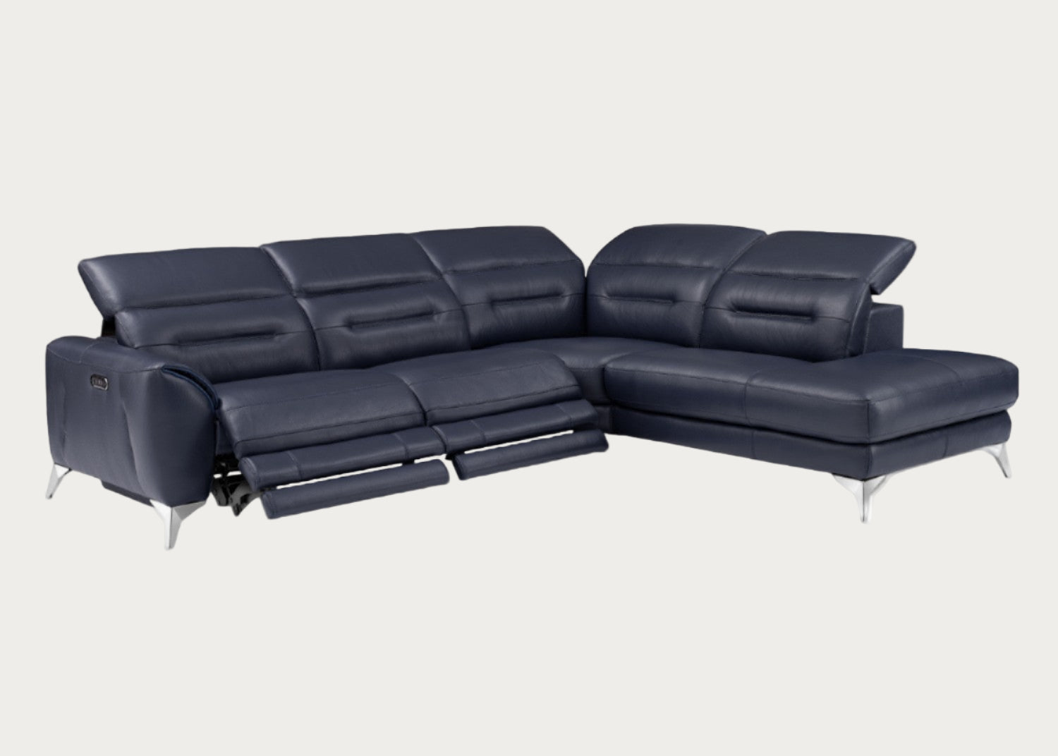 Neo Navy Leather Sectional Sofa with Power Recliner