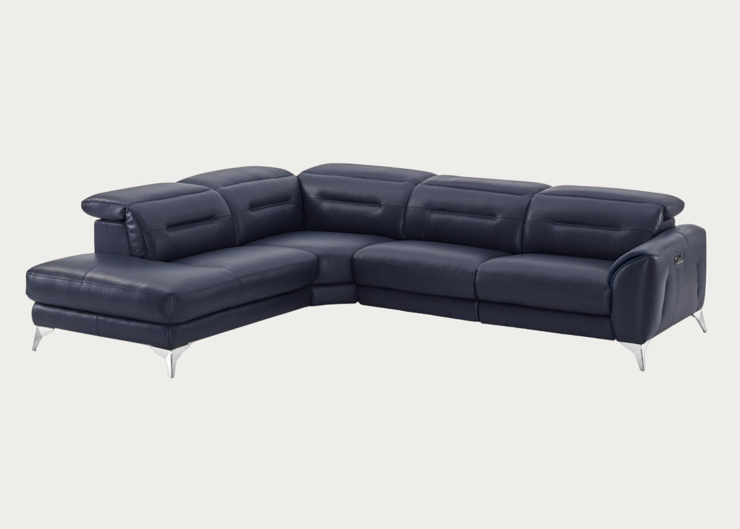 Neo Navy Leather Sectional Sofa with Power Recliner