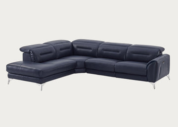 Neo Navy Leather Sectional Sofa with Power Recliner