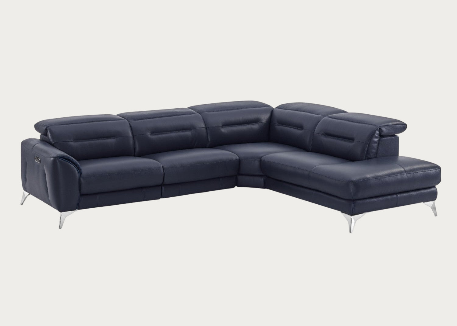Neo Navy Leather Sectional Sofa with Power Recliner