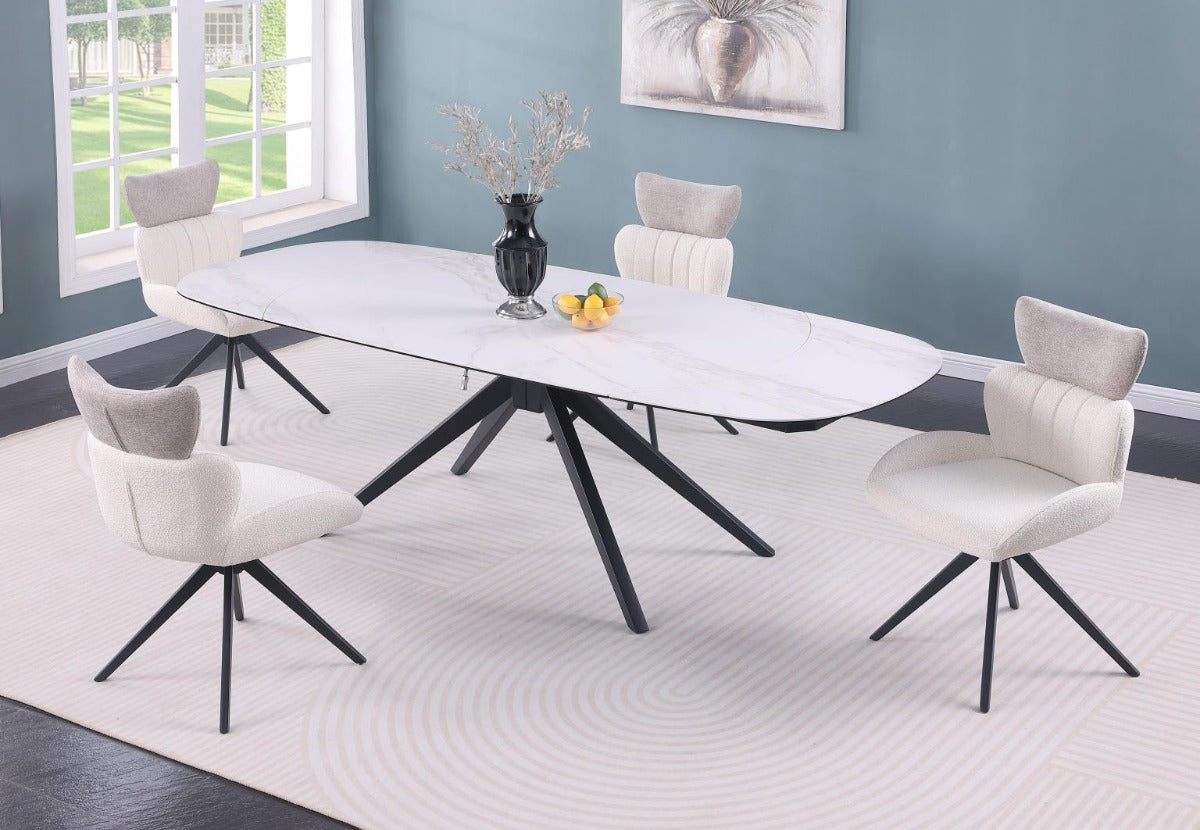 Chintaly Nicole Contemporary Ceramic Top Dining Table with 2 Motion Extension