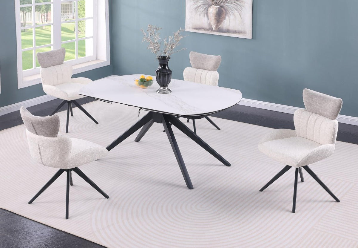 Chintaly Nicole 5-Piece Contemporary Dining Set with Ceramic Top Motion Extendable Table & Swivel Chairs