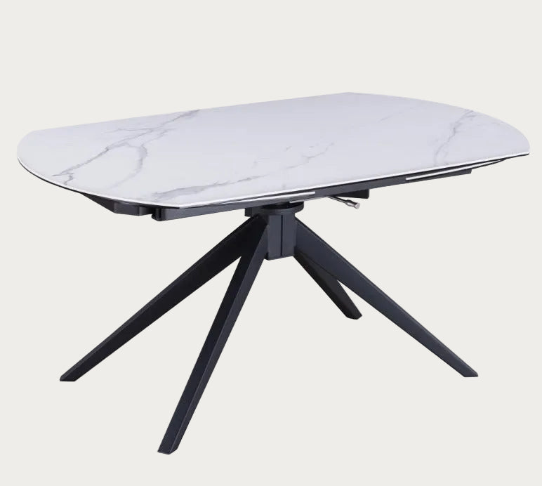 Nicole dining table with marble-like top and black metal legs