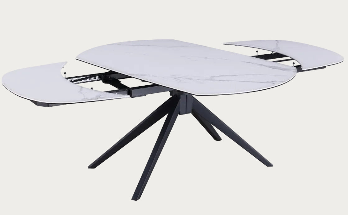 Nicole extendable glass dining table with black metal legs