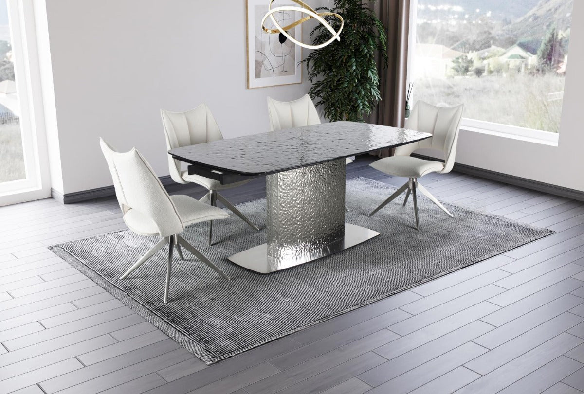 Chintaly Nora 5-Piece Contemporary Dining Set with Extendable Textured Table & 4 Swivel Chairs
