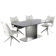 Chintaly Nora 5-Piece Contemporary Dining Set with Extendable Textured Table & 4 Swivel Chairs