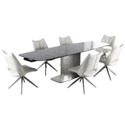 Chintaly Nora 7-Piece Contemporary Dining Set with Extendable Textured Table & 6 Swivel Chairs