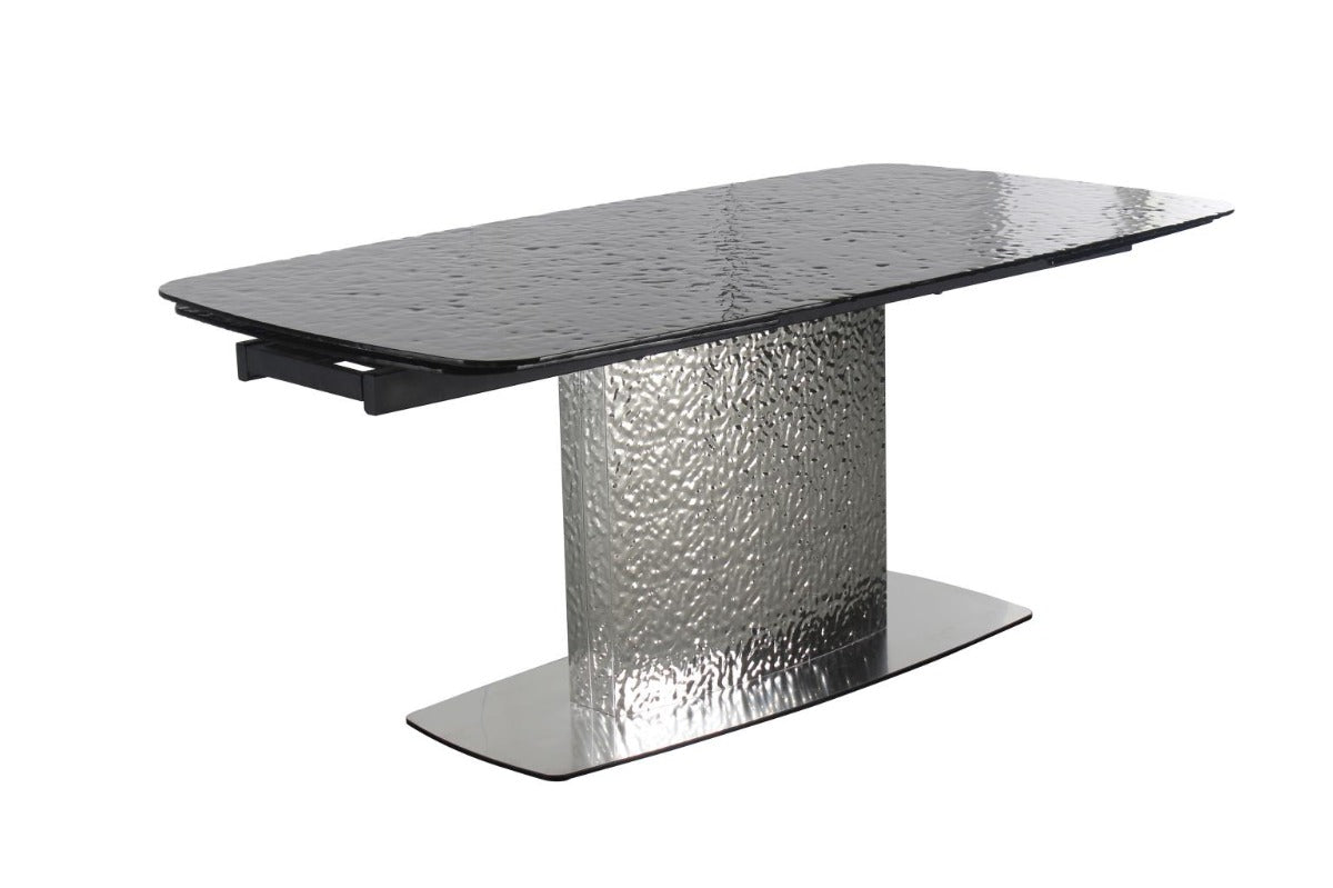 Chintaly Nora Contemporary Extendable Textured Glass Top Table & Textured Steel Base