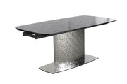 Chintaly Nora Contemporary Extendable Textured Glass Top Table & Textured Steel Base