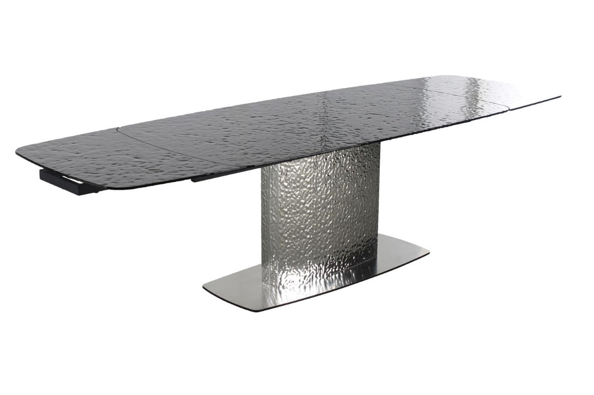 Chintaly Nora Tessa 5-Piece Contemporary Dining Set with Extendable Textured Table & Steel Accent Chairs