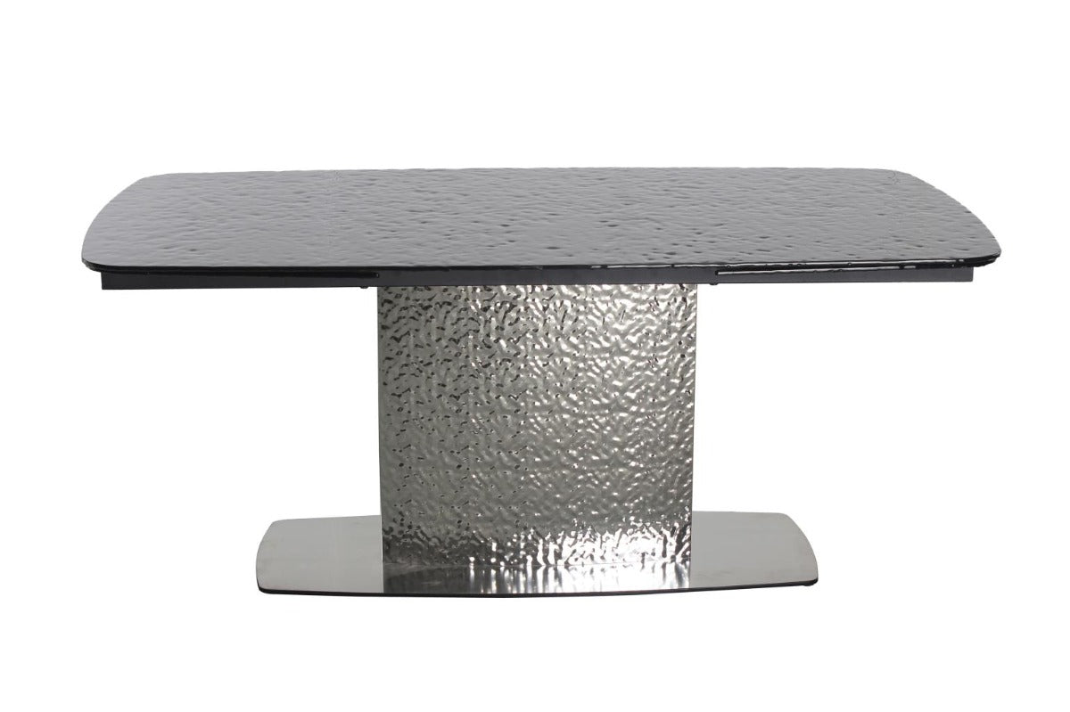 Chintaly Nora Contemporary Extendable Textured Glass Top Table & Textured Steel Base