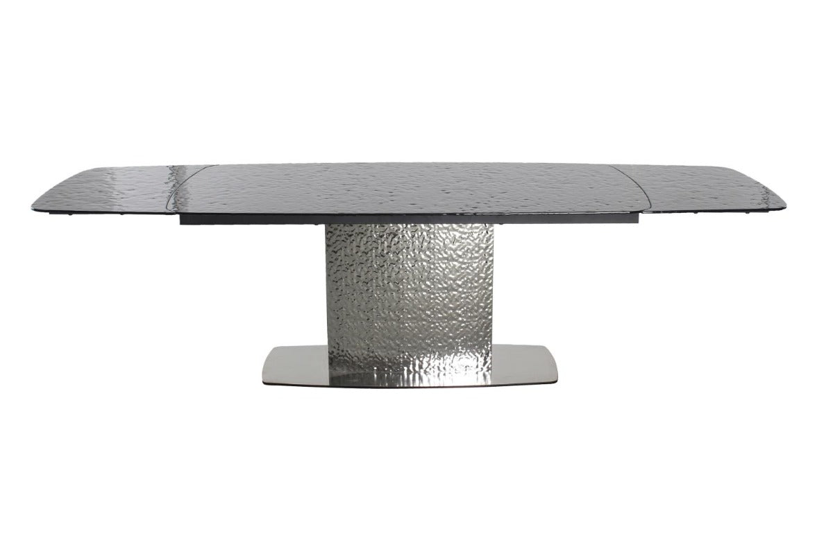 Chintaly Nora Contemporary Extendable Textured Glass Top Table & Textured Steel Base