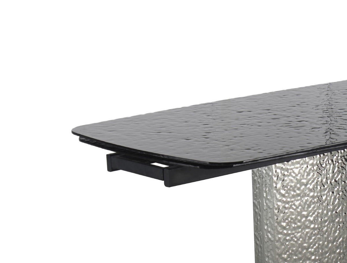 Chintaly Nora Contemporary Extendable Textured Glass Top Table & Textured Steel Base