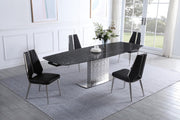 Chintaly Nora Tessa 5-Piece Contemporary Dining Set with Extendable Textured Table & Steel Accent Chairs