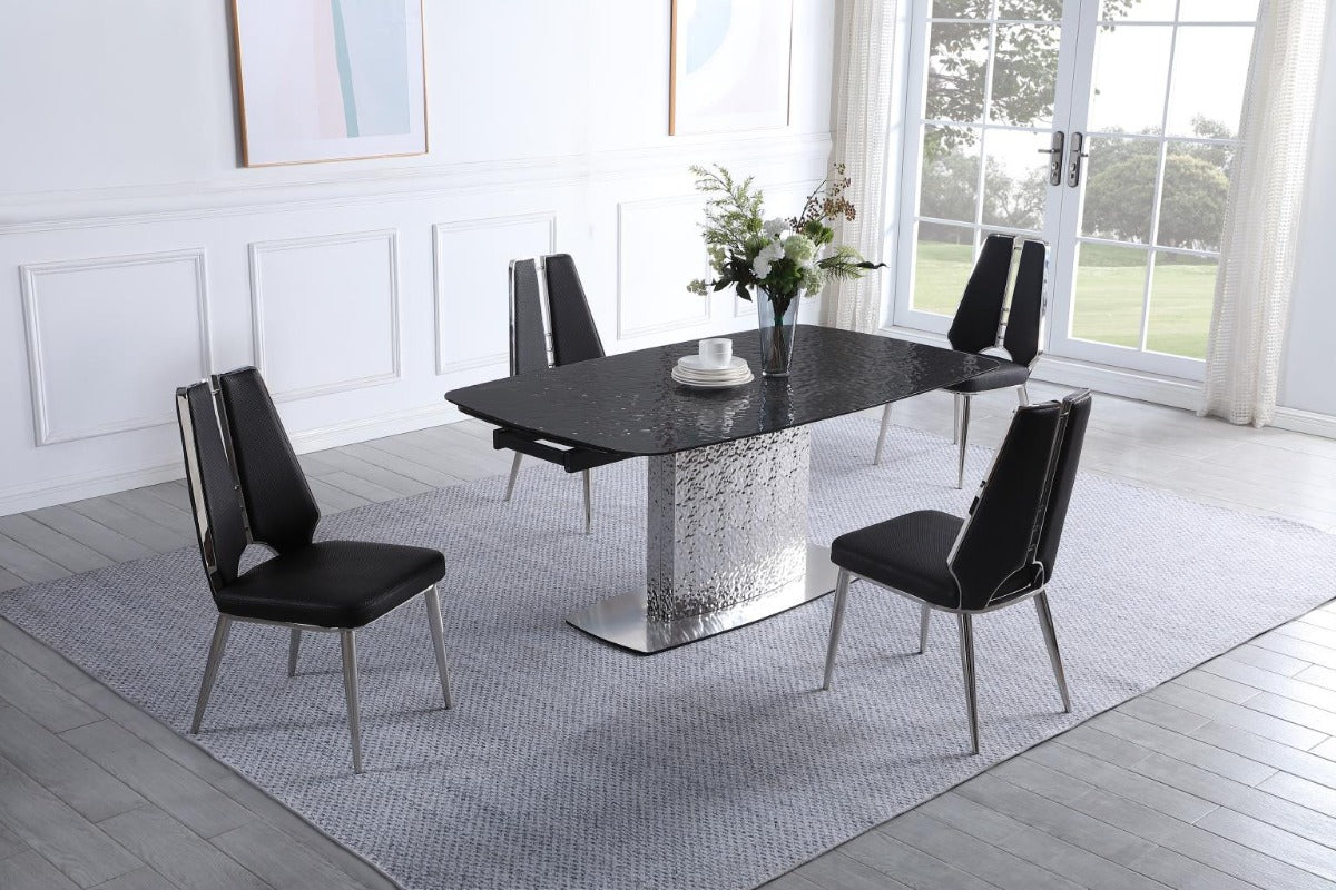 Chintaly Nora Tessa 5-Piece Contemporary Dining Set with Extendable Textured Table & Steel Accent Chairs