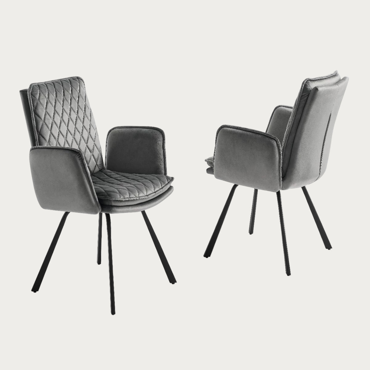 Novel armchair upholstered in Grey Velvet fabric with black frame