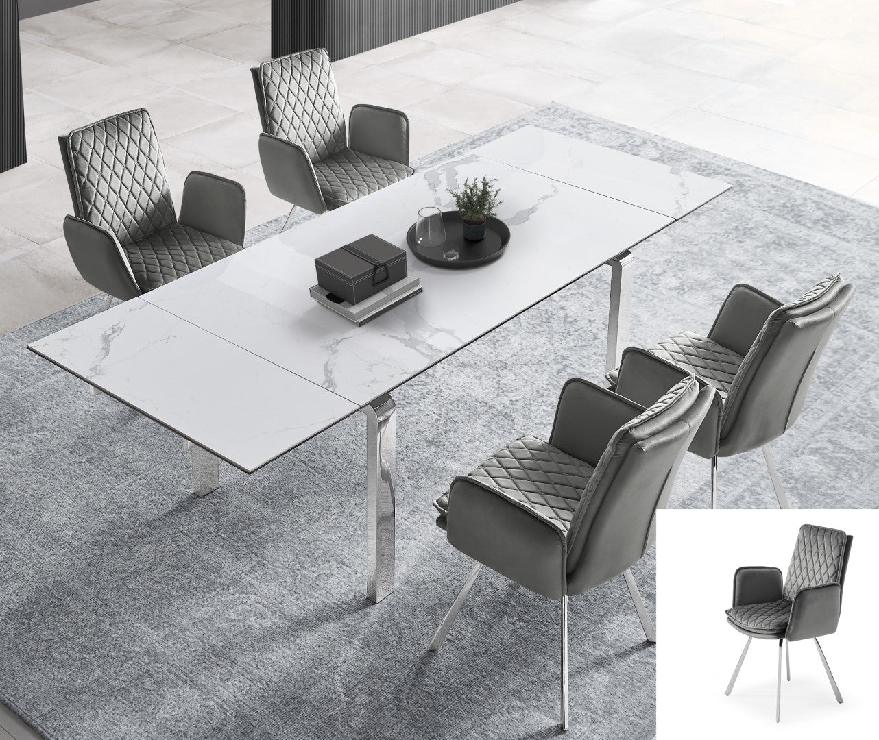 Novel Armchair, Gray Fabric Upholstered, Chrome Frame| Creative Furniture