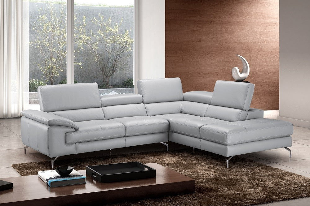 J & M Olivia Leather Sectional, Gray