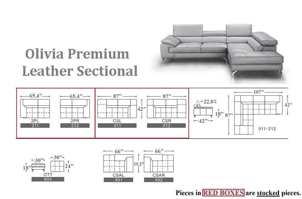 J & M Olivia Leather Sectional, Gray