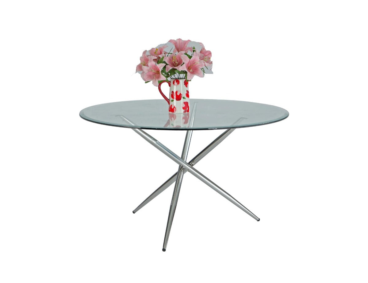 Chintaly Patricia Nadine 5-Piece Contemporary Dining Set with Round Glass Table & Cantilever Chairs