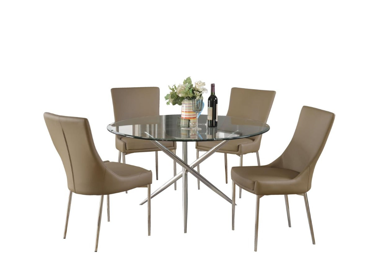 Chintaly Patricia Nadine 5-Piece Contemporary Dining Set with Round Glass Table & Cantilever Chairs