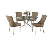 Chintaly Patricia Nadine 5-Piece Contemporary Dining Set with Round Glass Table & Cantilever Chairs