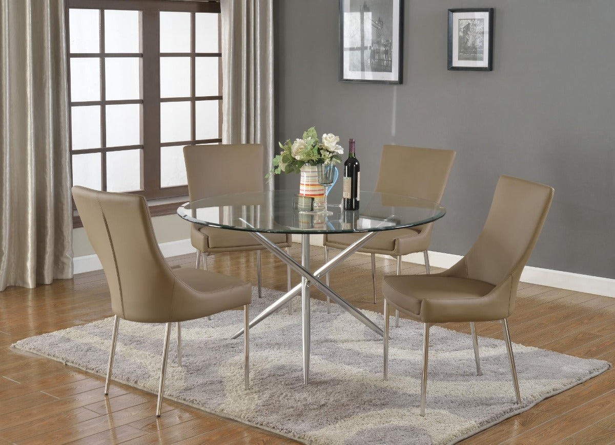 Chintaly Patricia 5-Piece Contemporary Dining Set with Round Glass Table and Club Style Chairs