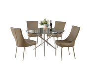 Chintaly Patricia 5-Piece Contemporary Dining Set with Round Glass Table and Club Style Chairs