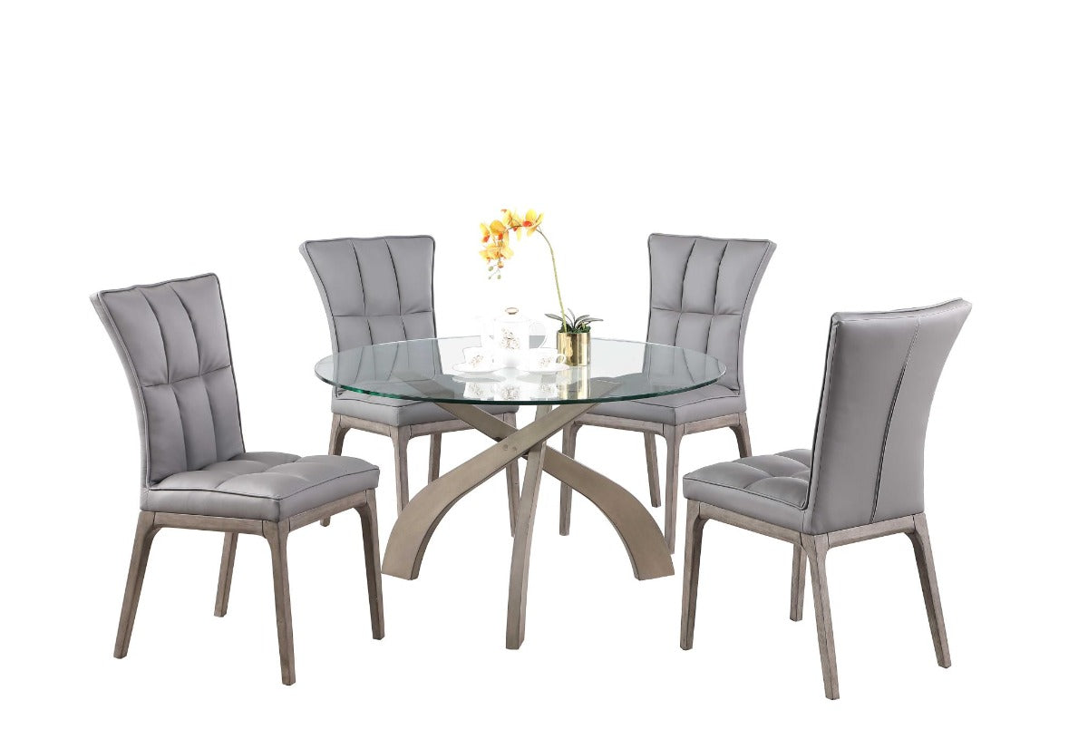 Chintaly Peggy Round Glass Top Dining Table with Solid Wood Base