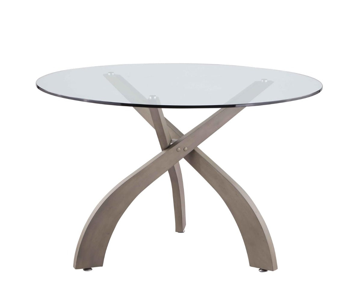 Chintaly Peggy Round Glass Top Dining Table with Solid Wood Base