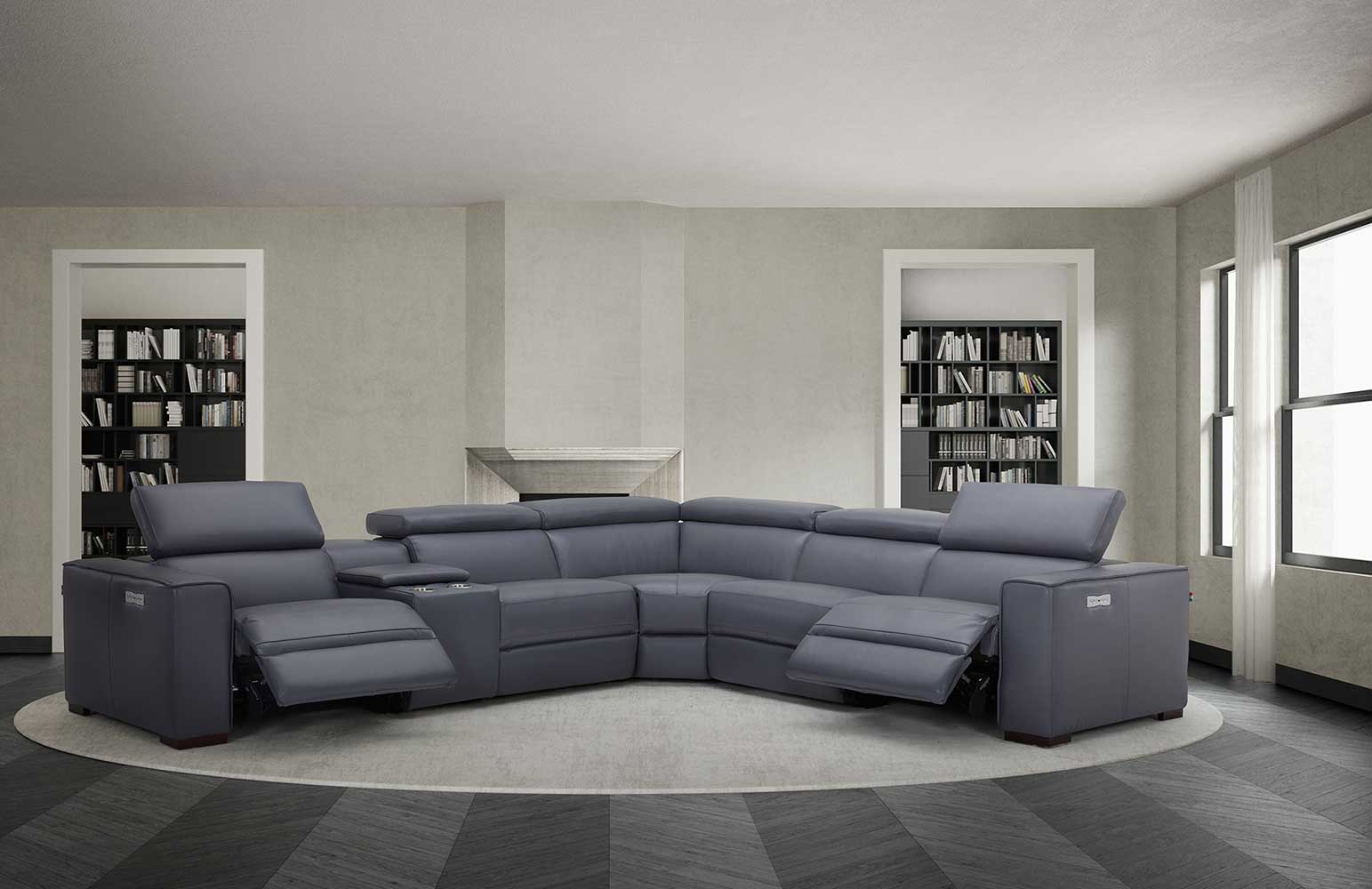 J & M Picasso 6 Pc Motion Sectional, Blue Gray Leather