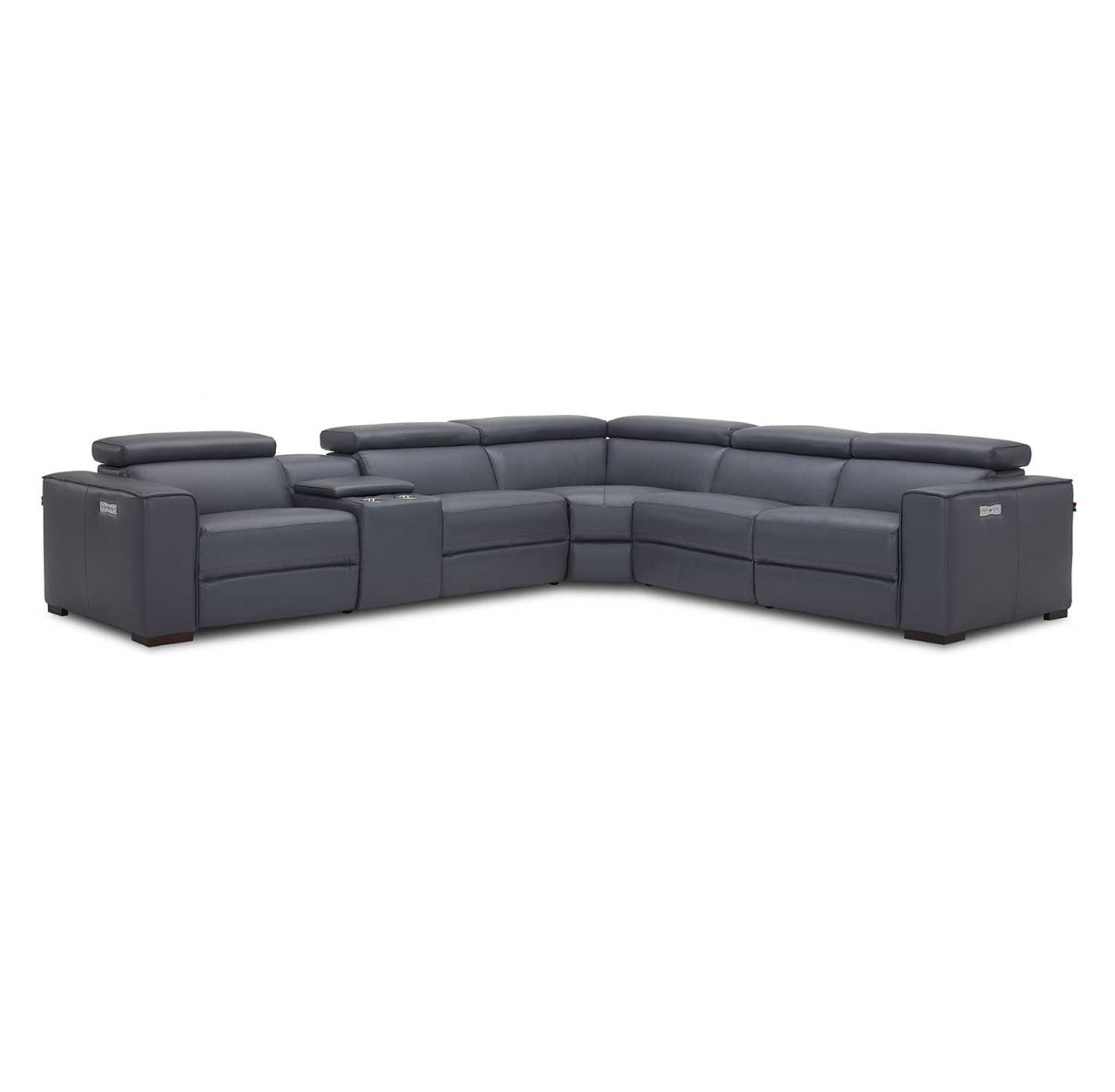 J & M Picasso 6 Pc Motion Sectional, Blue Gray Leather